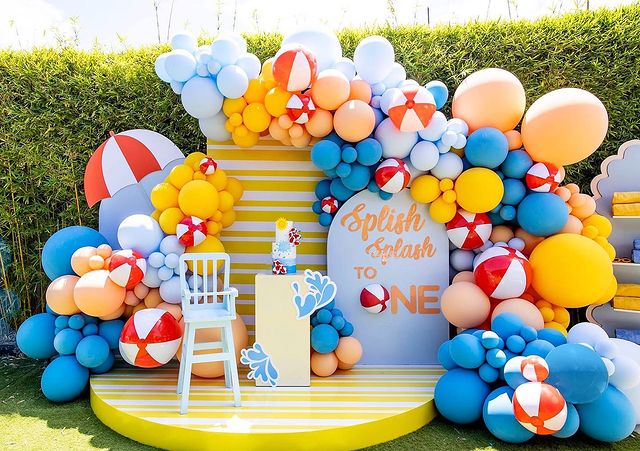 An Epic Rainbow Balloon Pool Party  Pool birthday party, Pool party  decorations, Pool party themes